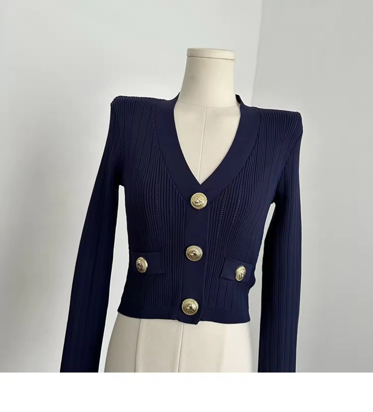 Premium Quality Women Fashion Autumn Vintage Cute Gold Button Knitted Cardigan Sweater Top