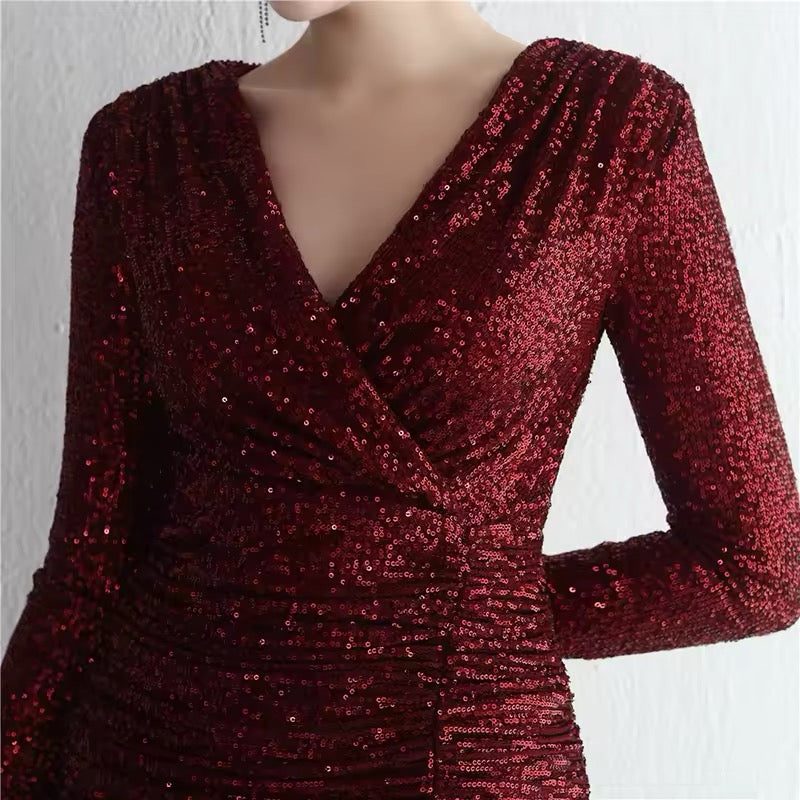 V neck full sleeve dress