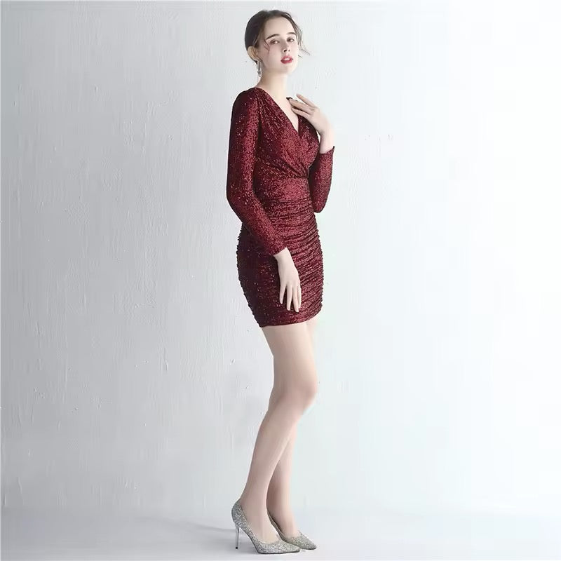 V neck full sleeve dress