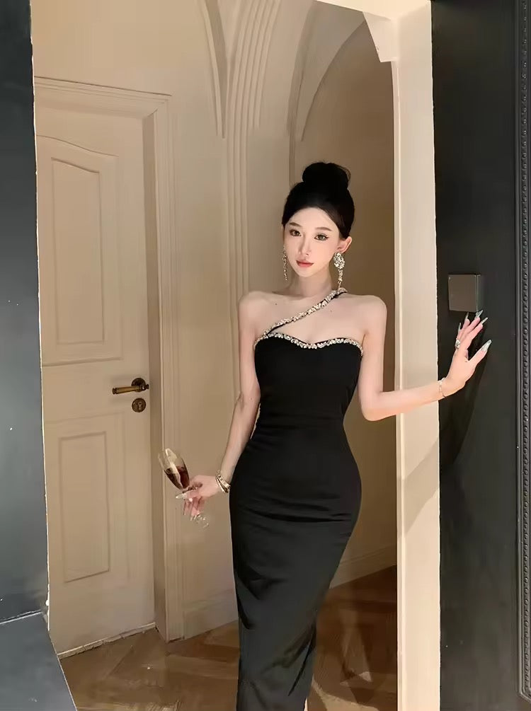 Strechy bodycon dress rhinestone strap