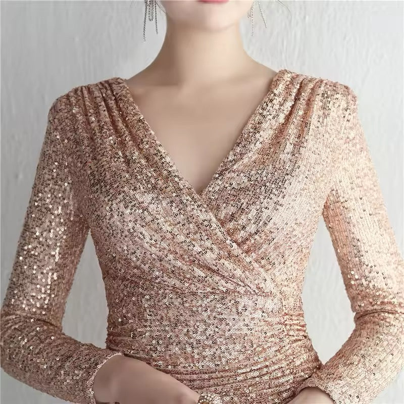 V neck full sleeve dress