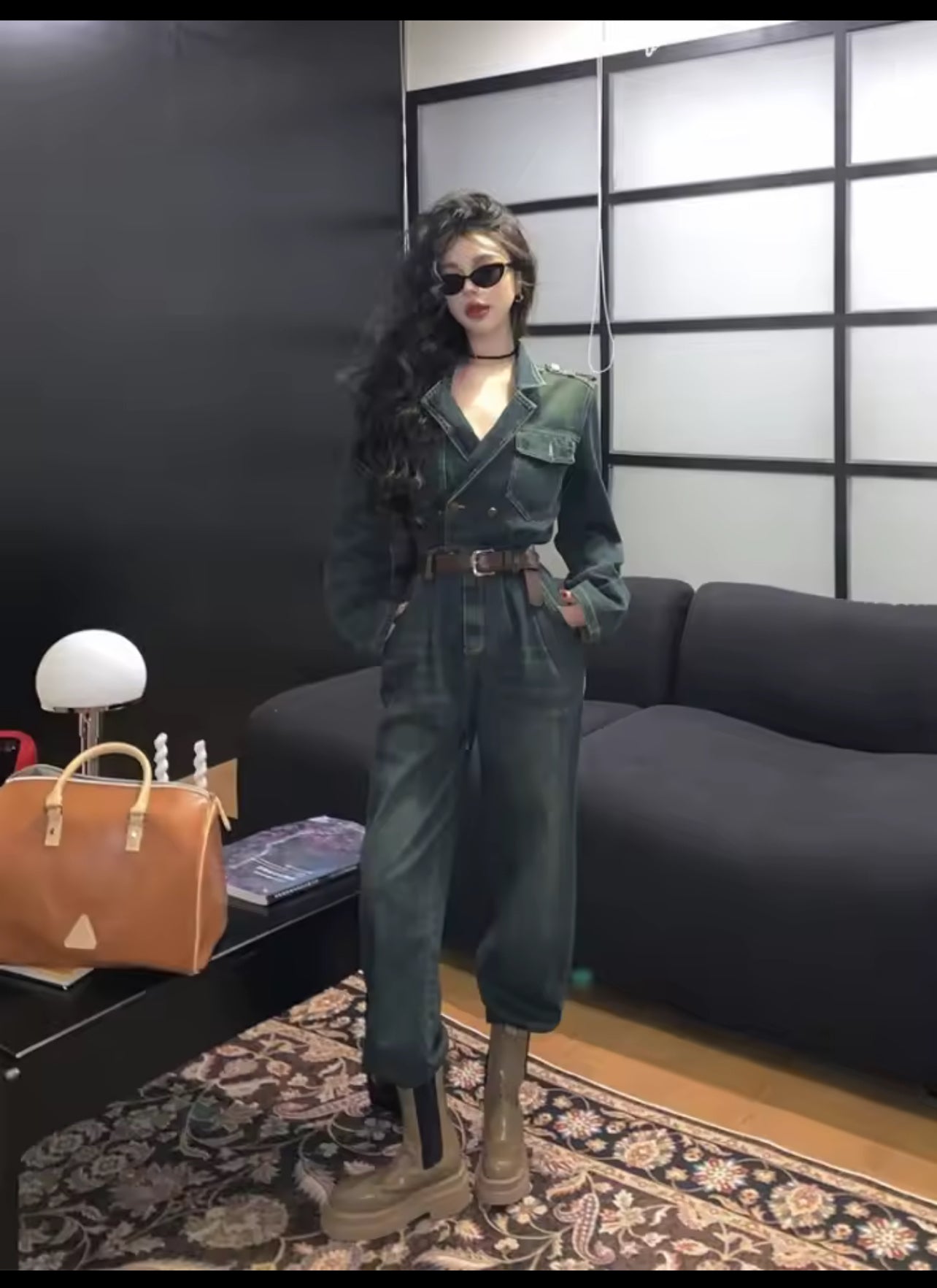 Denim jumpsuit (Greenish Blue)