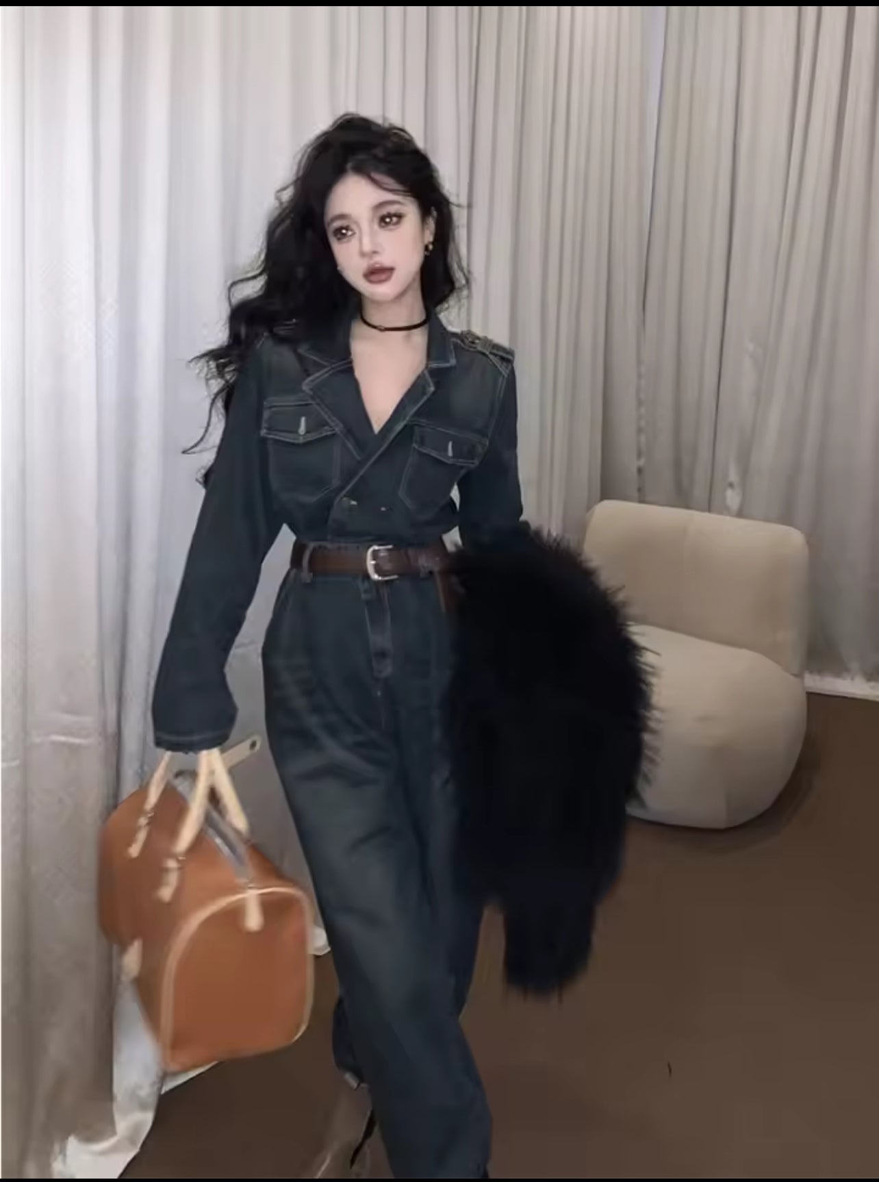 Denim jumpsuit (Greenish Blue)