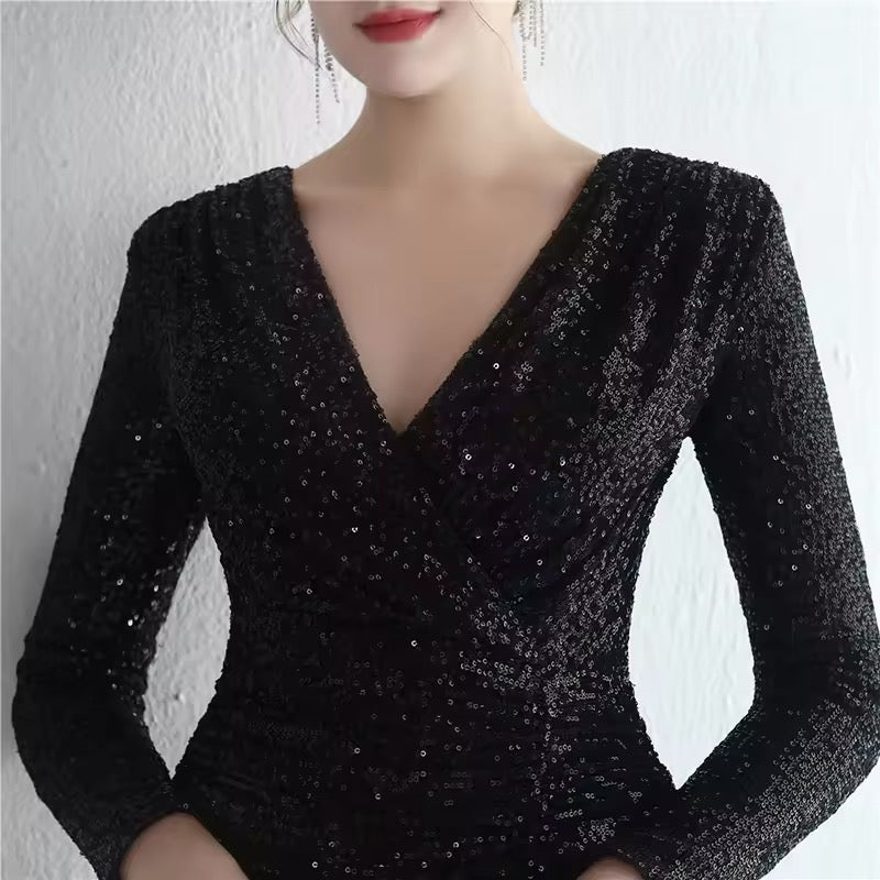 V neck full sleeve dress