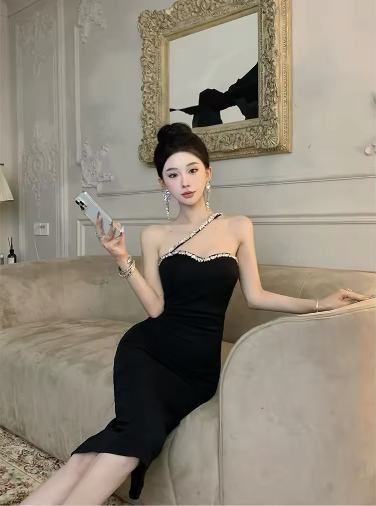 Strechy bodycon dress rhinestone strap