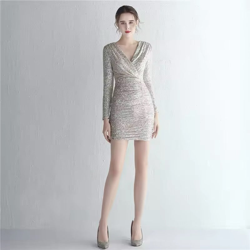 V neck full sleeve dress