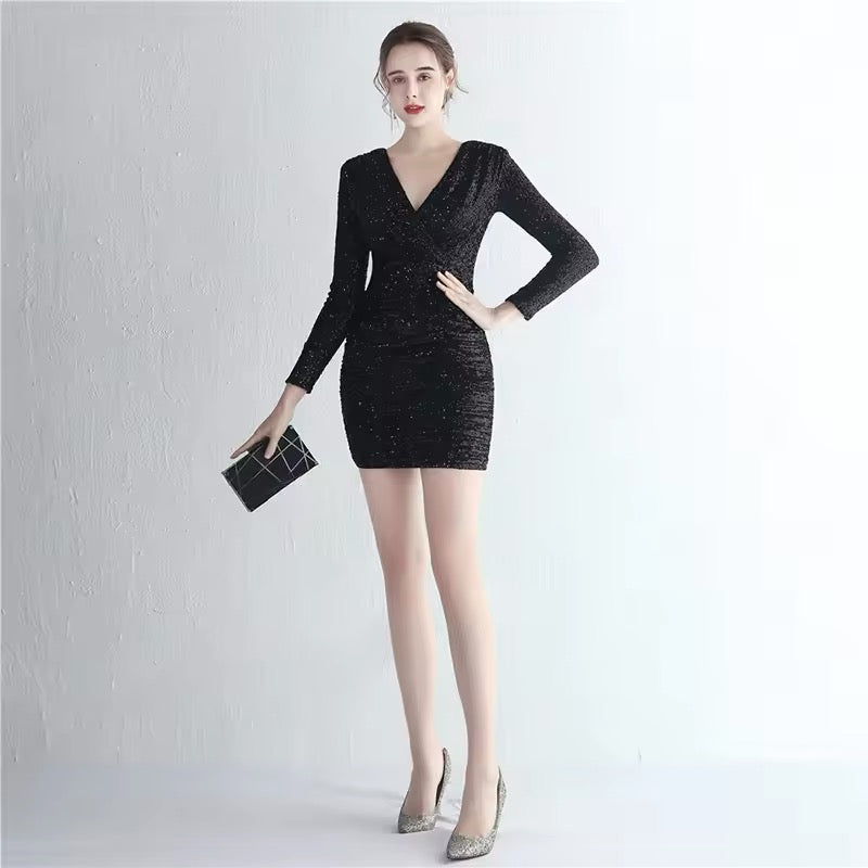 V neck full sleeve dress