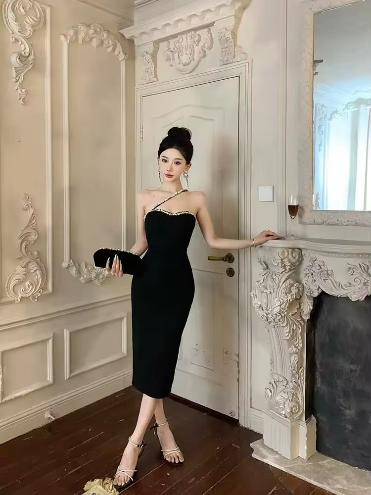 Strechy bodycon dress rhinestone strap
