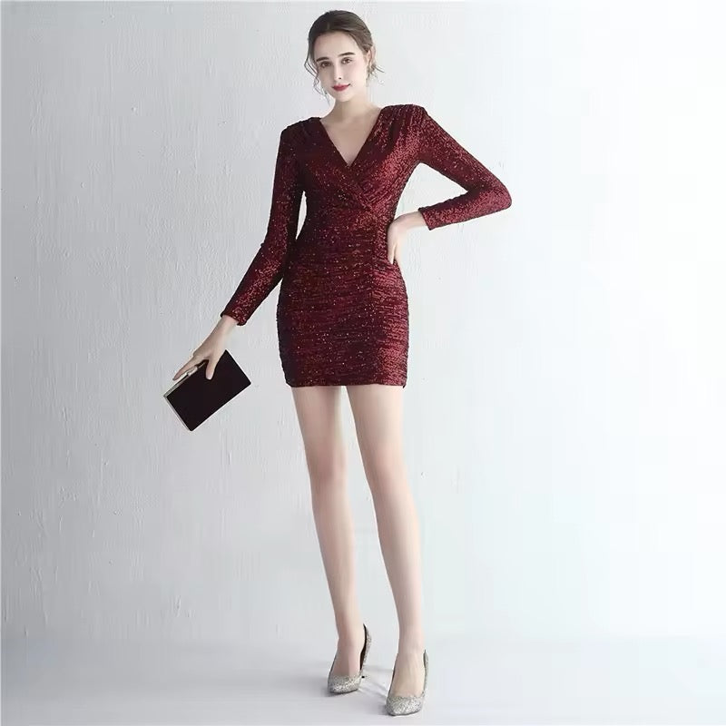 V neck full sleeve dress