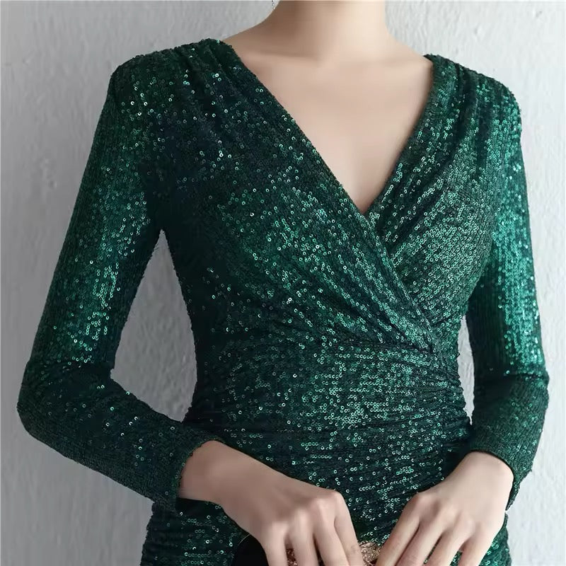 V neck full sleeve dress