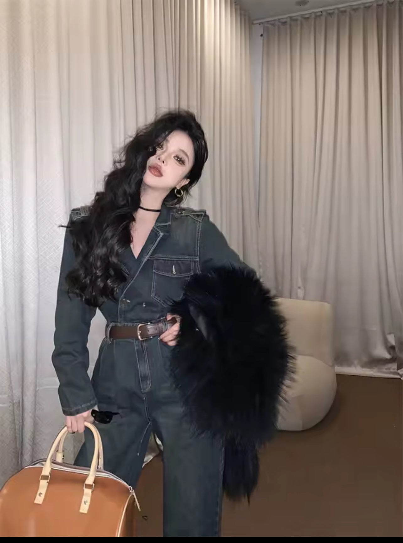 Denim jumpsuit (Greenish Blue)