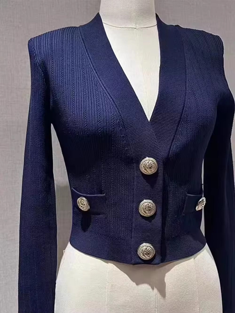 Premium Quality Women Fashion Autumn Vintage Cute Gold Button Knitted Cardigan Sweater Top