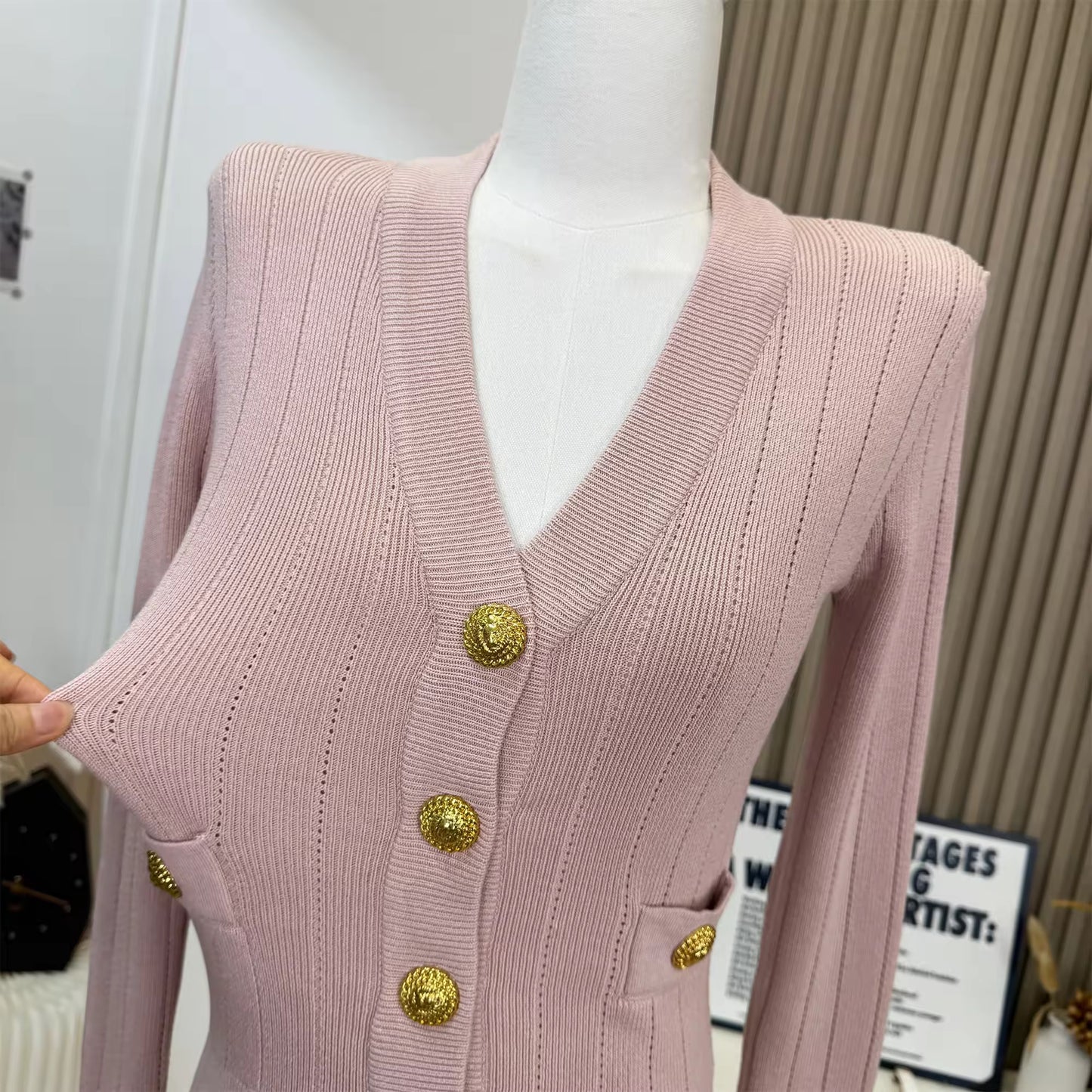 Premium Quality Women Fashion Autumn Vintage Cute Gold Button Knitted Cardigan Sweater Top