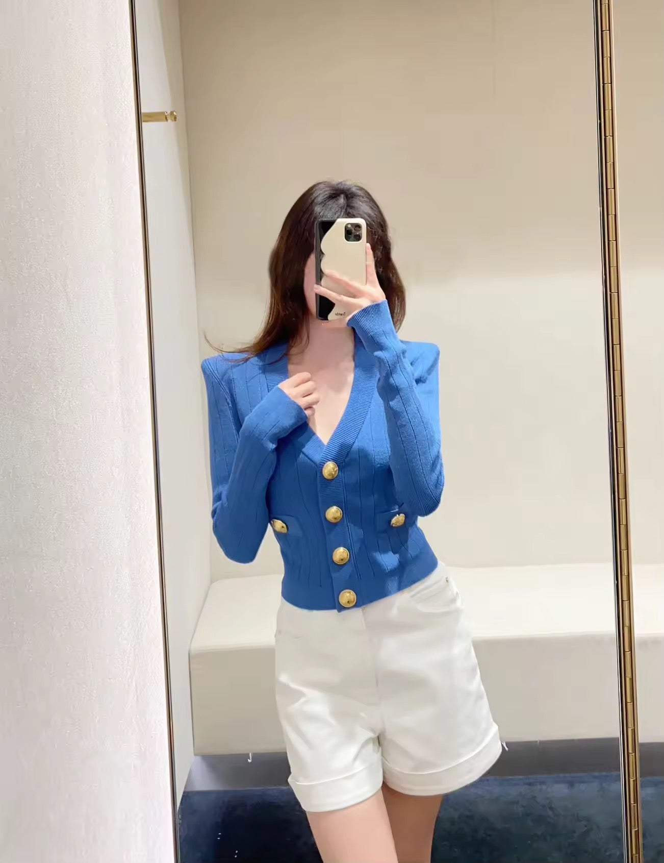 Premium Quality Women Fashion Autumn Vintage Cute Gold Button Knitted Cardigan Sweater Top