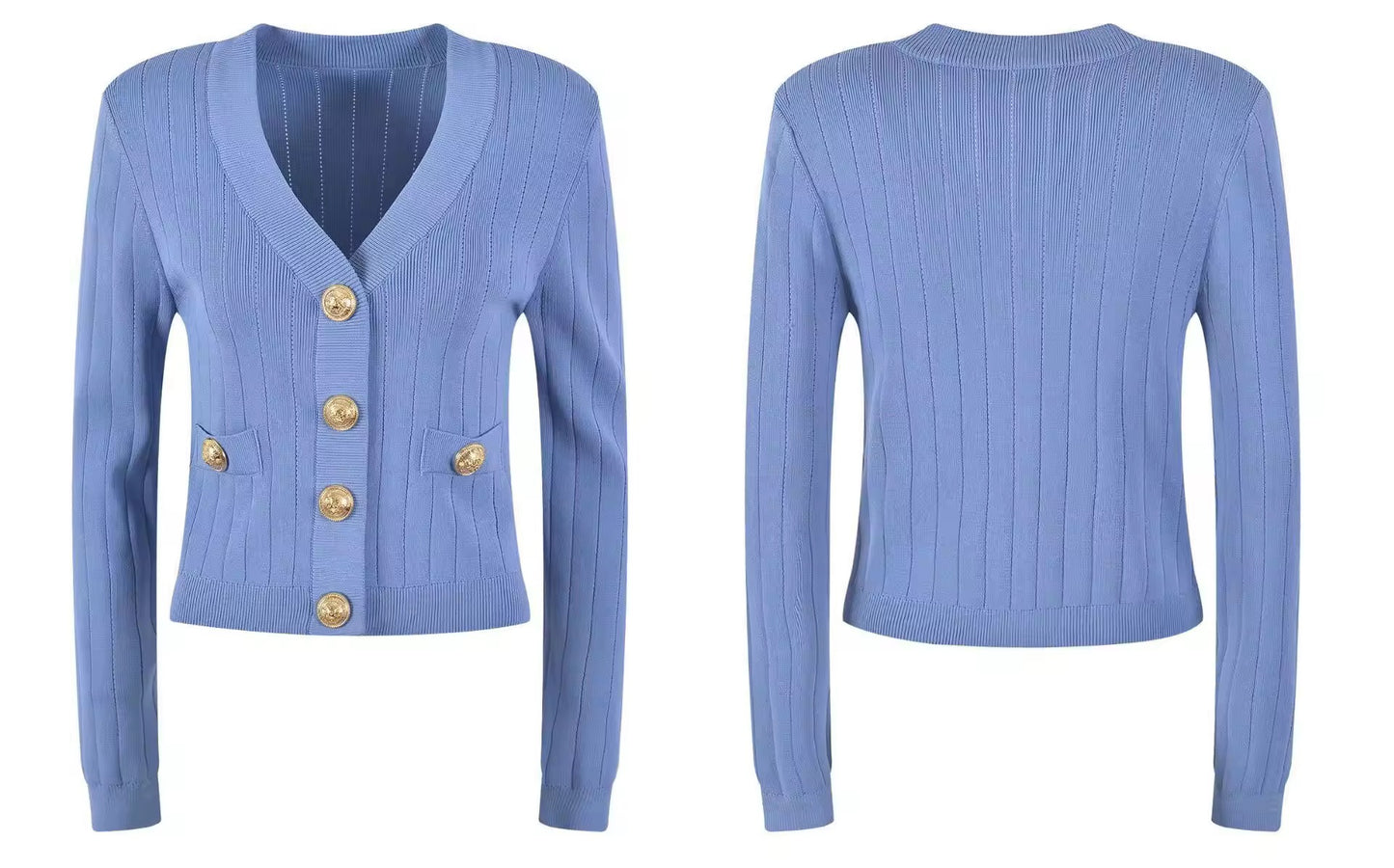Premium Quality Women Fashion Autumn Vintage Cute Gold Button Knitted Cardigan Sweater Top