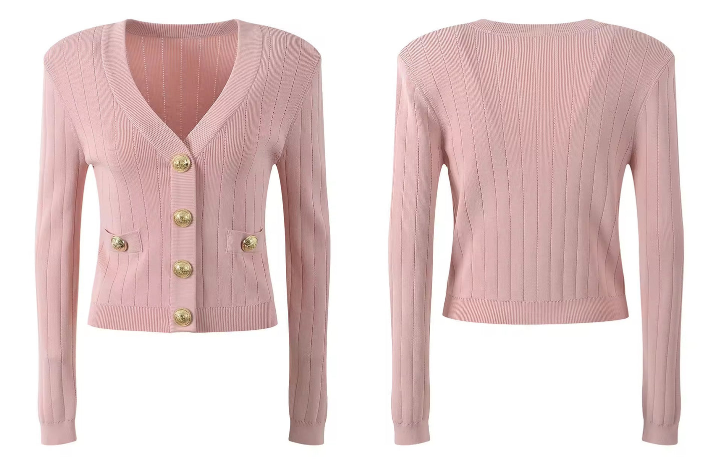 Premium Quality Women Fashion Autumn Vintage Cute Gold Button Knitted Cardigan Sweater Top