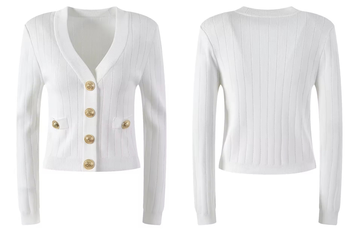 Premium Quality Women Fashion Autumn Vintage Cute Gold Button Knitted Cardigan Sweater Top