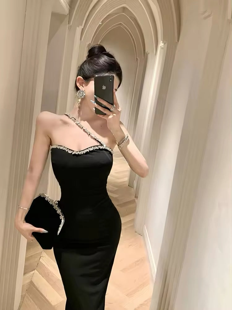 Strechy bodycon dress rhinestone strap